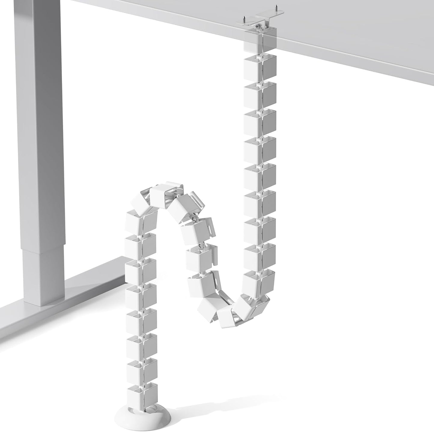 PEGZONE Under Desk Cable Management Spine – Flexible Cable Snake Organizer for Standing Desk, Tool-Free Magnetic Vertebrae Wire Management for 0.4"-2" Table, White
