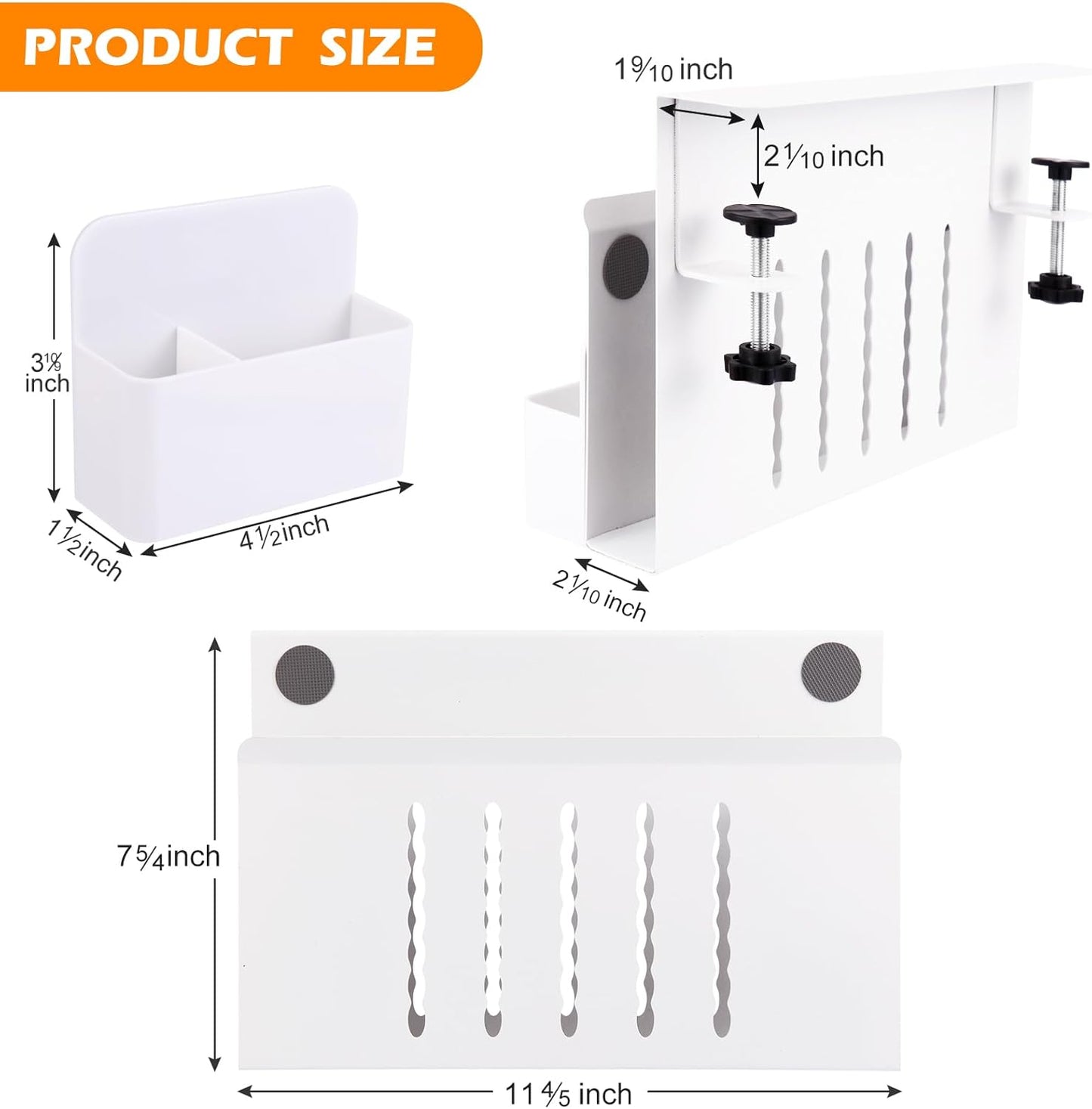 Desk Side Storage, Under Desk Laptop Mount, Table Side Hanging File Organizer, No Drill Clamp On Cable Management Tray, Laptop Holder with Magnetic Pen Holder for Office and Home