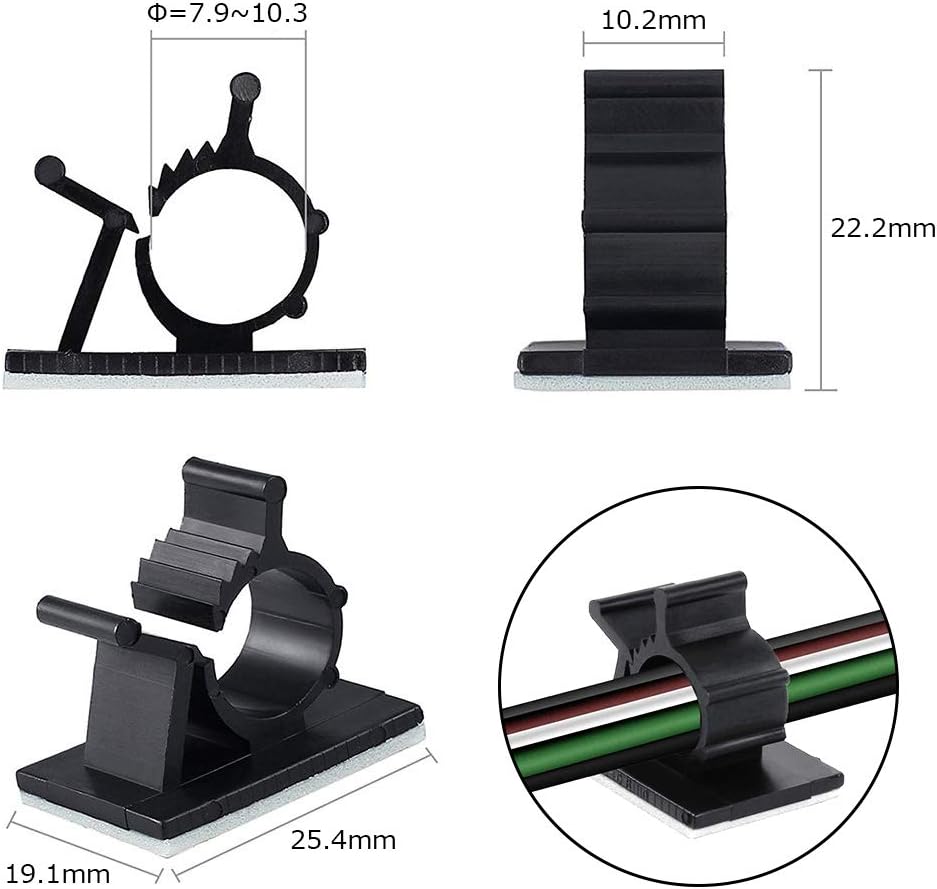 Viaky 30 Pcs Black Cable Wire Clips Adjustable Nylon Wire Holder Adhesive Cable Management Suitable for Maximum Diameter 0.5 inch (12.5mm) Cables