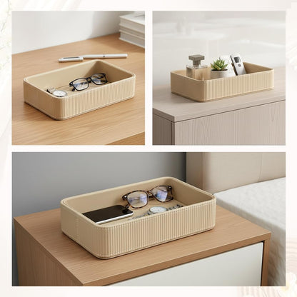 Desk Organizer Tray,PU Leather Valet Tray Modern Nightstand Organizer,Decorative Vanity Trays for Key Watch Wallet Perfume,Keeps Things Organized,Bedside Desktop Storage