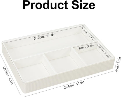 Buqoo PU Leather Valet Tray, Office Supplies Organizer, Stackable Desktop Organizer and Accessories Drawer Organizer for Storing Office Supplies, Jewelry, Cosmetics, Beige