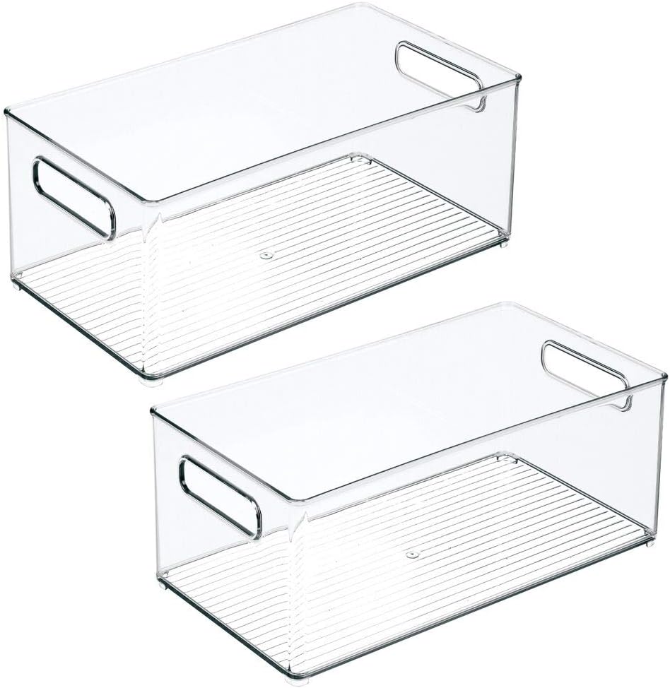 mDesign Plastic Office Supply Organizer - Storage Holder Bin with Handles for Desk Drawer, Cabinet - Pencil, Pen, Envelope and Supplies Container Basket - Ligne Collection - 2 Pack - Clear
