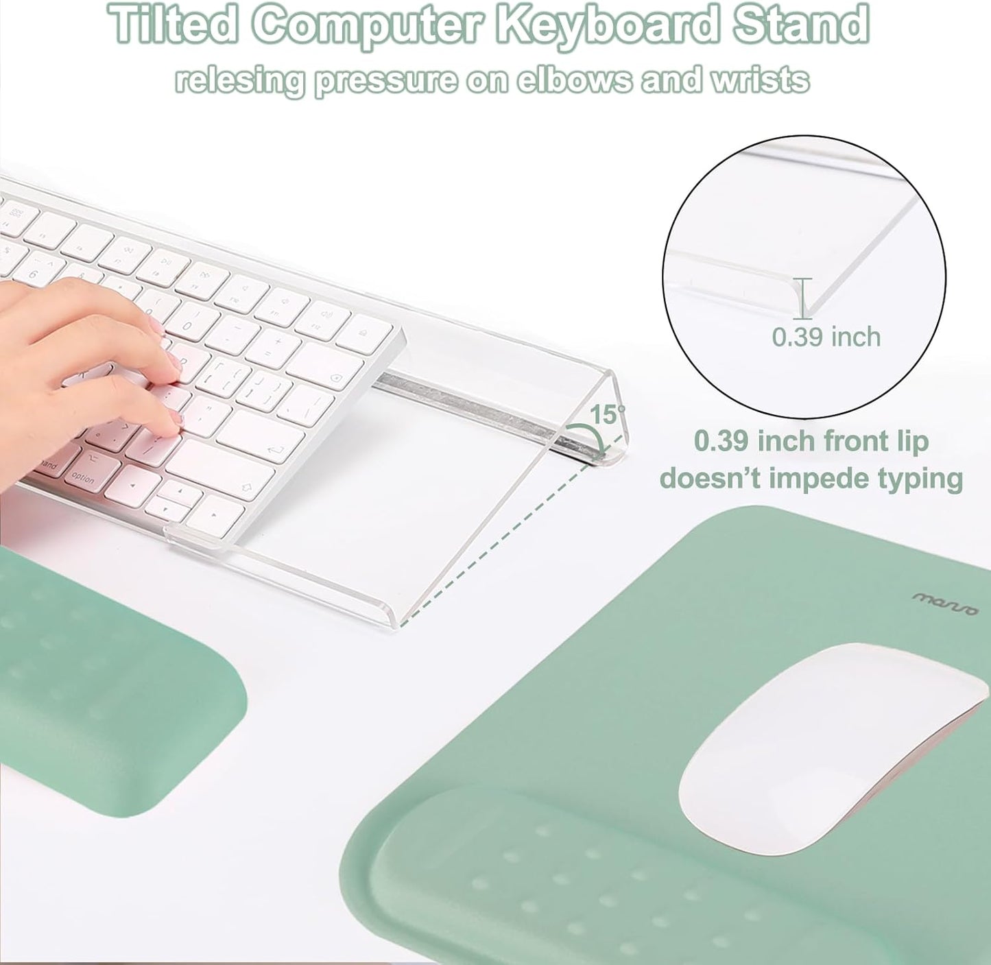 MOSISO Computer Keyboard Stand&Wrist Rest Support for Keyboard &Mouse Pad Set, Ergonomic Massage Wrist Rest Set, Easy Typing Working Acrylic Clear Stand for Office Home, Apricot