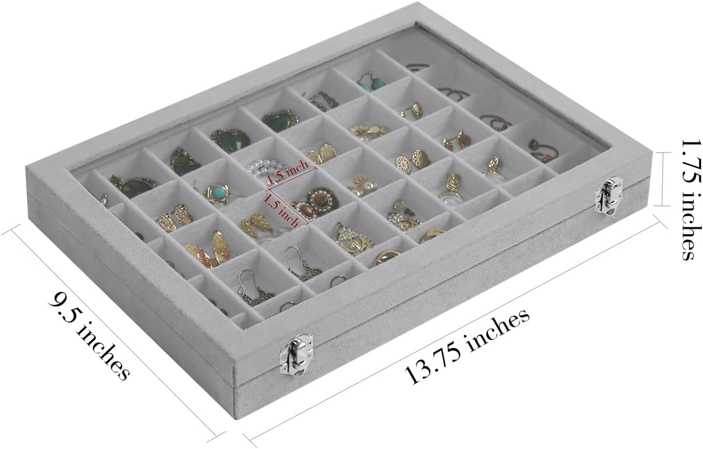 Stratalife Jewelry Organizer Bracelet Organizer Storage Box 12 Grid Stackable Jewelry Tray with Lid Velvet Jewelry Box for Drawer Necklace Bracelet Display Storage Organizer Box (Beige)