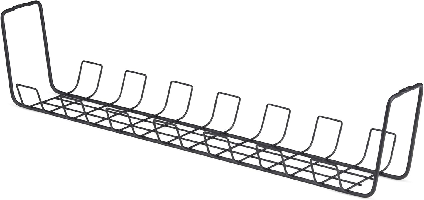 StarTech Under Desk Cable Management Tray, 24" Long, Metal Basket Style Cable Organizer, Screw-On Installation, Power Bar Holder, Metal, Black, TAA