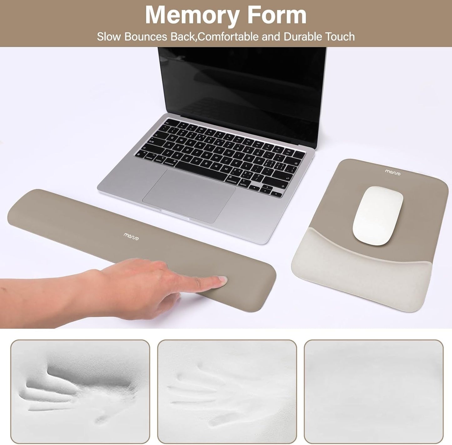 MOSISO Wrist Rest Support for Mouse Pad&Keyboard Set, Rectangular Ergonomic Mousepad Non-Slip Base Home/Office Pain Relief&Easy Typing Pad with Neoprene Cloth&Raised Silicone Lining, Green