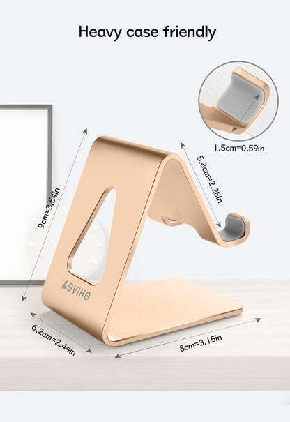 Aoviho Desk Cell Phone Stand Phone Holder, Aluminum Phone Cradle Dock for iPhone17 16 15 14 13 12 pro Mini 11 X Xs max 8 7 6 6s Plus SE Samsung All Smart Phones, Rose Gold