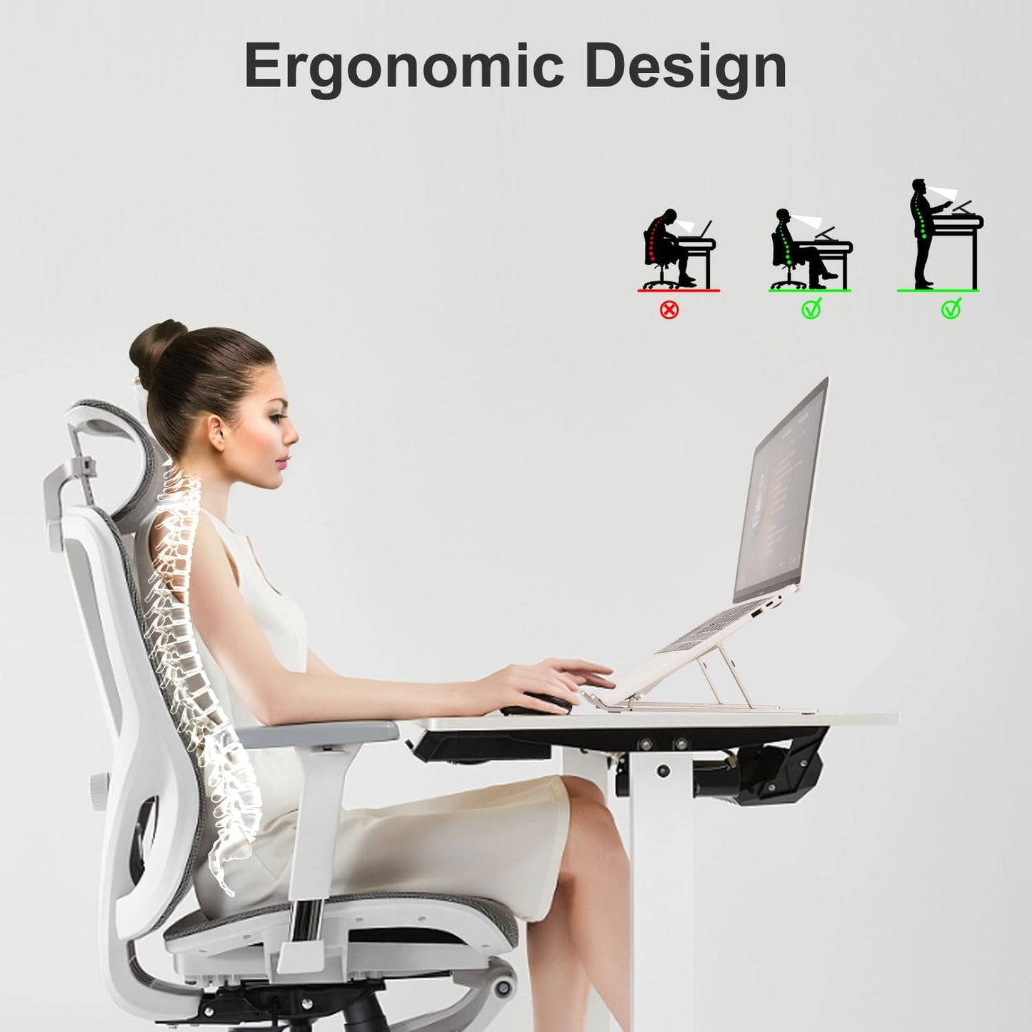 Ergonomic and Foldable Laptop Stand for Desk, Adjustable Riser, Fits All Laptops and Notebooks up to 17,Ultra-Thin,Ventilated Cooling,ABS+Silicone,Silver.