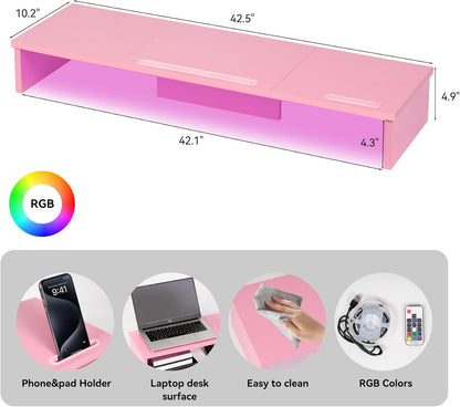 Qupui Computer Monitor Stand Riser with Drawer and Pen Holders, Desk Organizer Shelf and Accessories, Office Desk Accessories, Office Organization, Black
