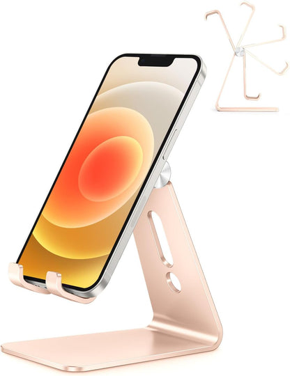 Adjustable Cell Phone Stand, OMOTON Aluminum Desktop Cellphone Stand with Anti-Slip Base and Convenient Charging Port, Fits All Smart Phones, Silver