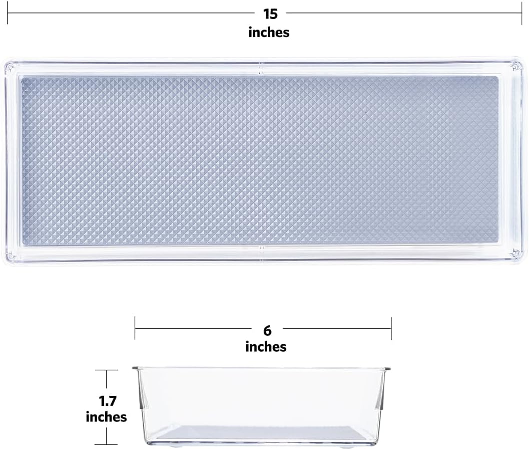Glad Drawer Organizer Bin, 15x9 - Divided Clear Plastic Storage Tray for Junk Drawers, Kitchen Utensils, Bathroom Vanity, and Organizing Pantry - BPA Free, Food Safe, Non Slip
