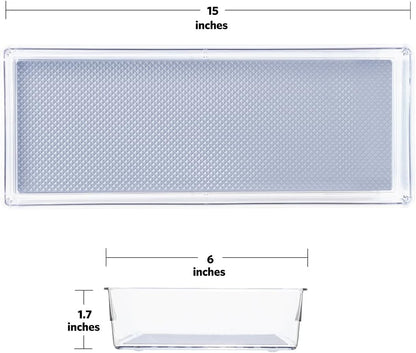 Glad Drawer Organizer Bin, 15x9 - Divided Clear Plastic Storage Tray for Junk Drawers, Kitchen Utensils, Bathroom Vanity, and Organizing Pantry - BPA Free, Food Safe, Non Slip