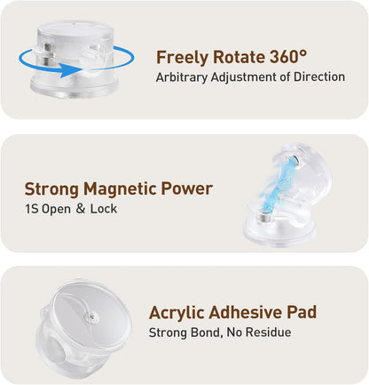 AGPTEK 8 Pack Magnetic Cable Clips, Upgraded 360° Rotatable Cord Holder Clips for Nightstand, Desk Cord Organizer Adhesive Wire Management Home Office Phone Charging Cords USB Cable Keeper (Clear)