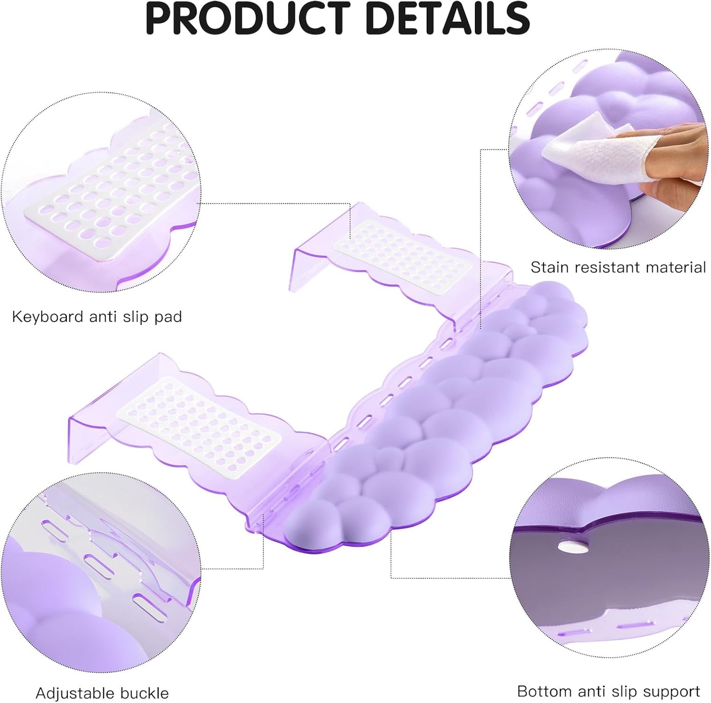 Ergonomic Keyboard Wrist Rest,Adjustable Tilt Stand Combo,Pink Acrylic Cloud Comfort Wrist Support, Customizable Width Riser for Home,Office Desk - Portable Comfortable Typing (Pink)