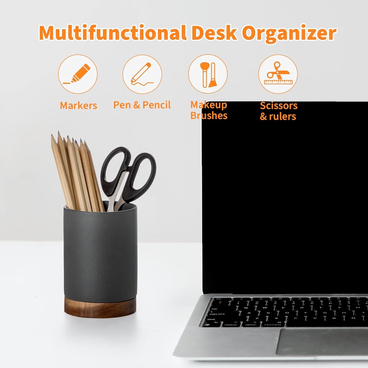 Pen Holder for Desk, Ceramic Pencil Organizer & Makeup Brush Holder, Office Decor and Desk Accessories，Perfect Office Organization,Teacher Supplies (White, Set / 1)