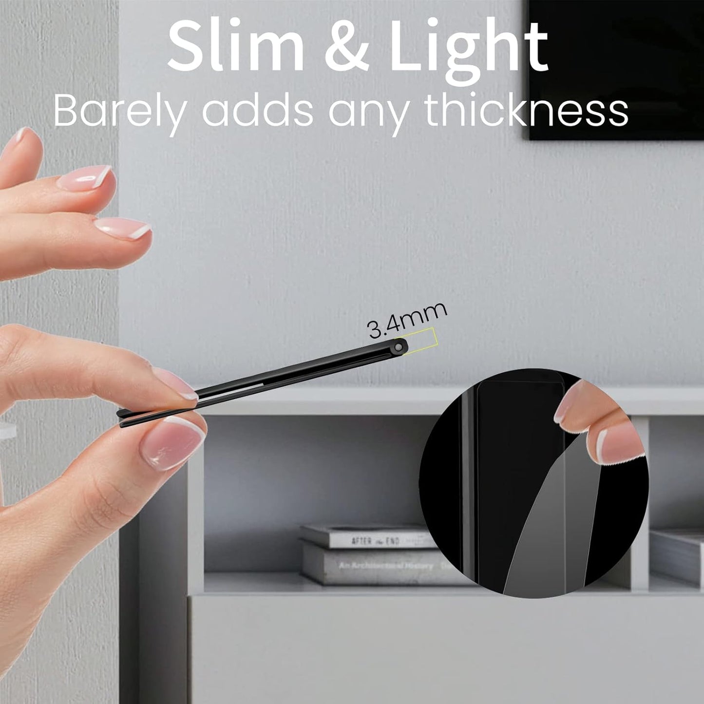 Mini Phone Kickstand, Folding Invisible Portable Metal Cell Phone Stand Holder for Desk, Compatible with iPhone, Samsung and All Cellphones, Black