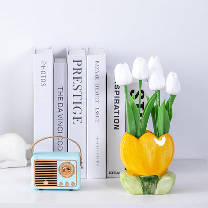 Pen Holder for Desk Cute Toothbrush Holder Tulips Vase Decor Aesthetic Pencil Holder for Office Makeup Brush Holder Yellow Kawaii Desk Accessories Home Decor Birthday Gifts for Women