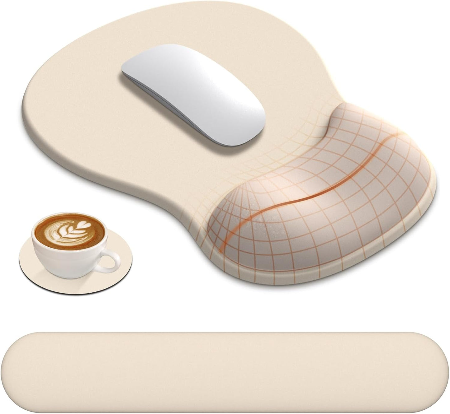 AKIT Ergonomic Mouse Pad and Keyboard Wrist Rest Set, Gel Memory Foam Wrist Rest with Non-Slip Base, 3-in-1 Mousepad Set for Pain Relief, Desk Accessories for Gaming, Home, Office(Black)