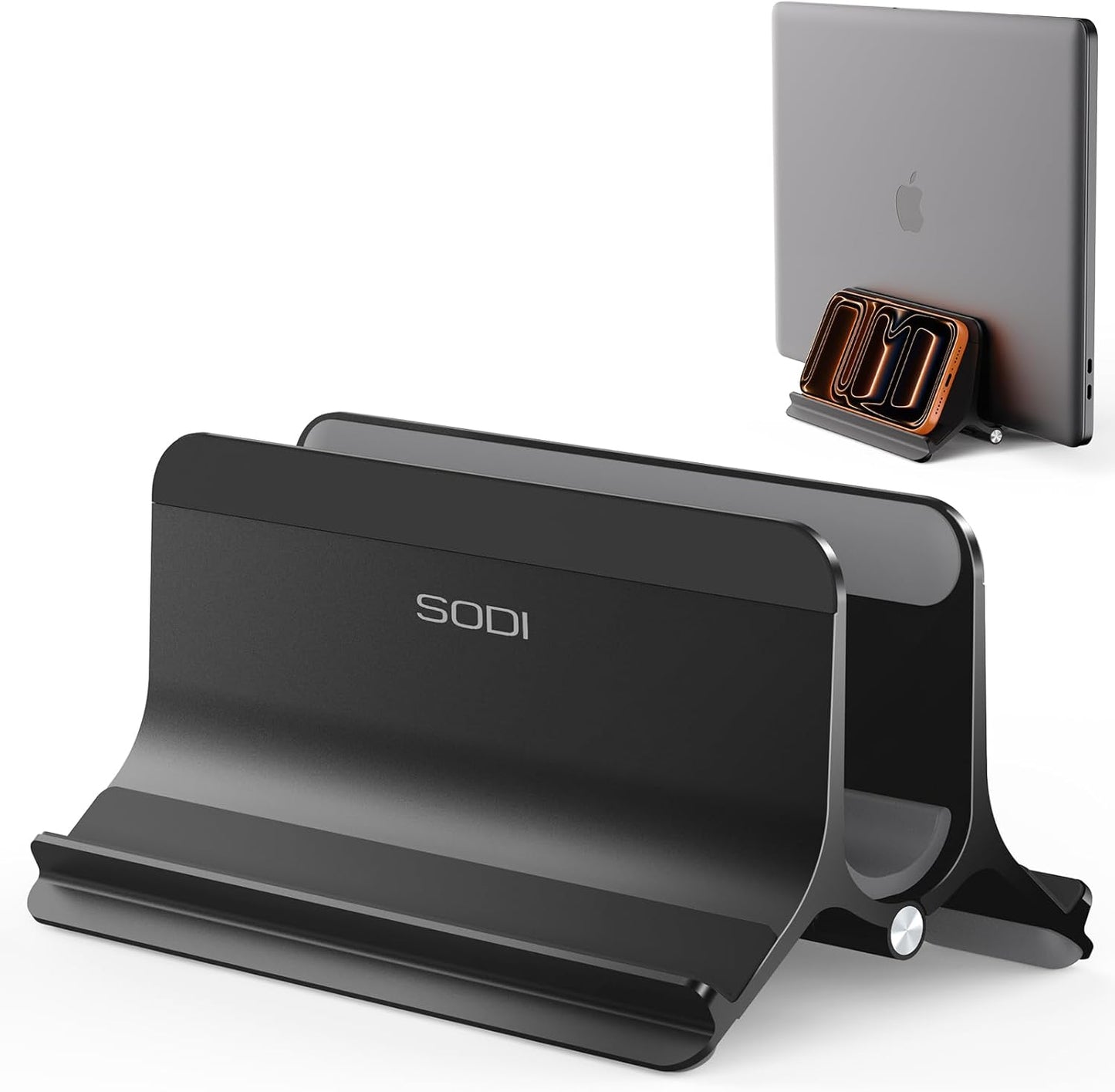 SODI Vertical Laptop Stand for Desk, Gravity Auto Lock MacBook Stand, Aluminum Laptop Holder Vertical Compatible with MacBook Pro, Air, Tablet, Space-Saving Organize Work & Home Office, Gray