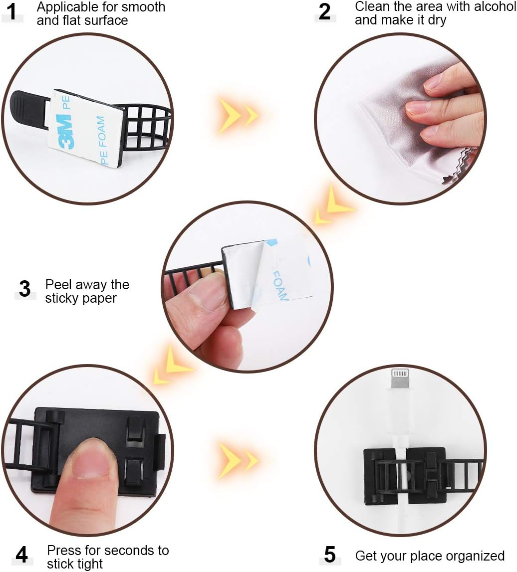 50Pcs Adhesive Cable Management Clips with 50Pcs Zip Ties, Adjustable Nylon Cable Strap Ties Wire Clips Clamps Organizer with Strong Adhesive Tape, Extra Screw & Hole - 3.35 Inch Black