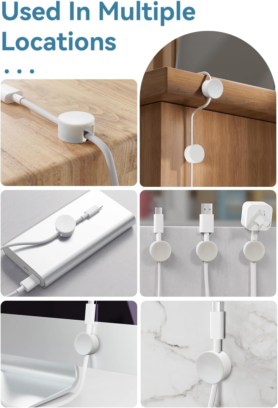 Maveek 5 Pcs Magnetic Cord Holder Cable Management, Strong Cable Clips Magnets Metal Plate, Adhesive Wire Organizers for Nightstand Desktop Wall Kitchen USB LAN (Black)