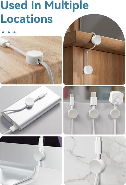 Maveek 5 Pcs Magnetic Cord Holder Cable Management, Strong Cable Clips Magnets Metal Plate, Adhesive Wire Organizers for Nightstand Desktop Wall Kitchen USB LAN (Black)