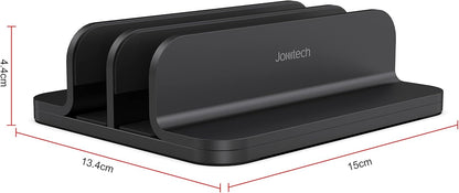 JOKItech Dual Aluminum Vertical Laptop Stand Organizer, Sturdy Notebook Computer Holder Stand Compatible with New Liquid Retina XDR Apple MacBook Air/Pro/Neo, Mac mini & iPad Pro - Black