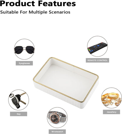 PU Leather Valet Tray,Desk Organizer Tray Nightstand Organizer Trinket Dish Storage Key Bowl Decorative Trays for Phone Wallet Jewelry Watch,Bathroom Bedroom Perfume Vanity Trays,Cream White