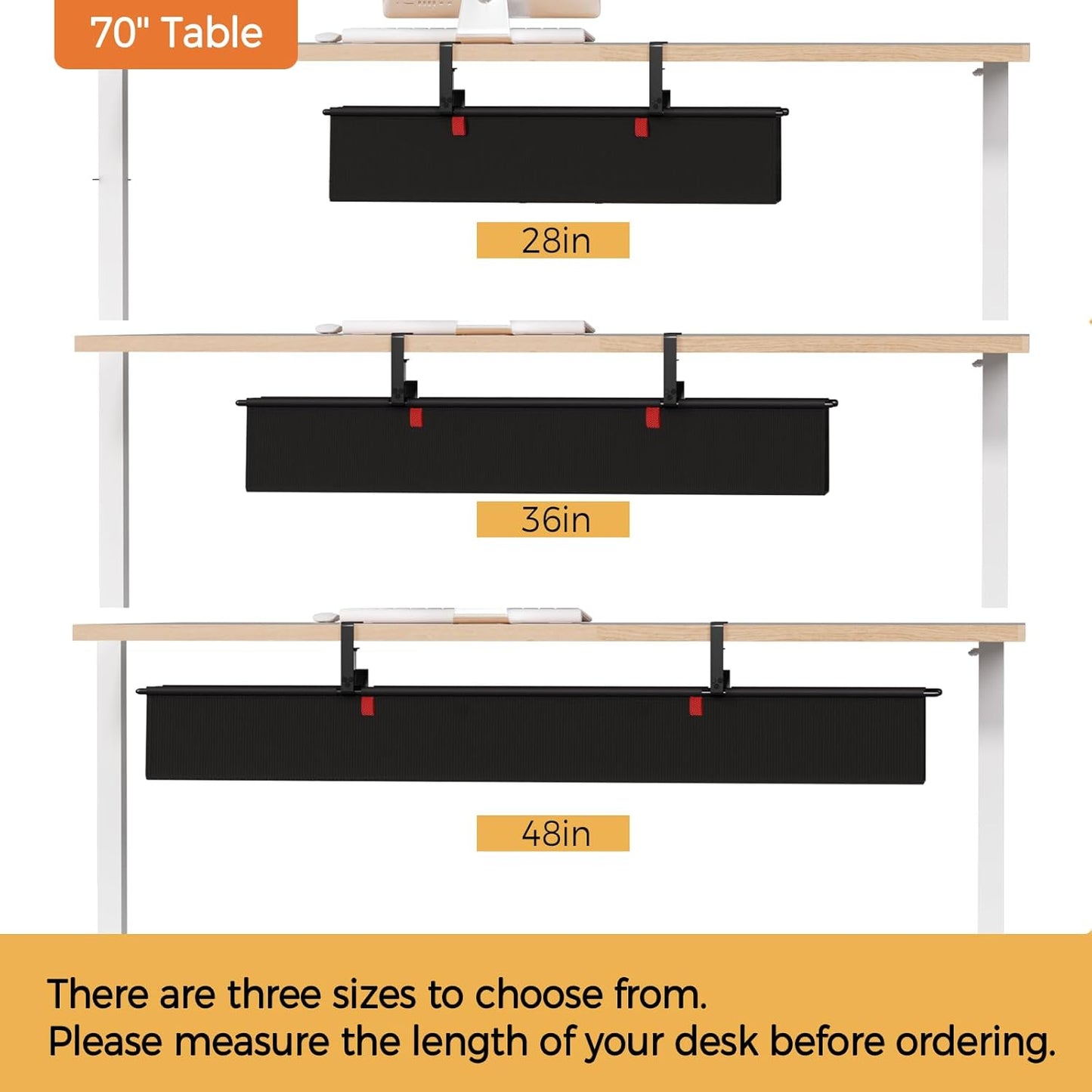 Under Desk Cable Management Tray - 36" Cord Organizer for Desk No Drill, Fabric Under Table Wire Organizer with 16X Cable Ties Hide for Office/Home, Cord Hider Fits Adapters & Sockets, White