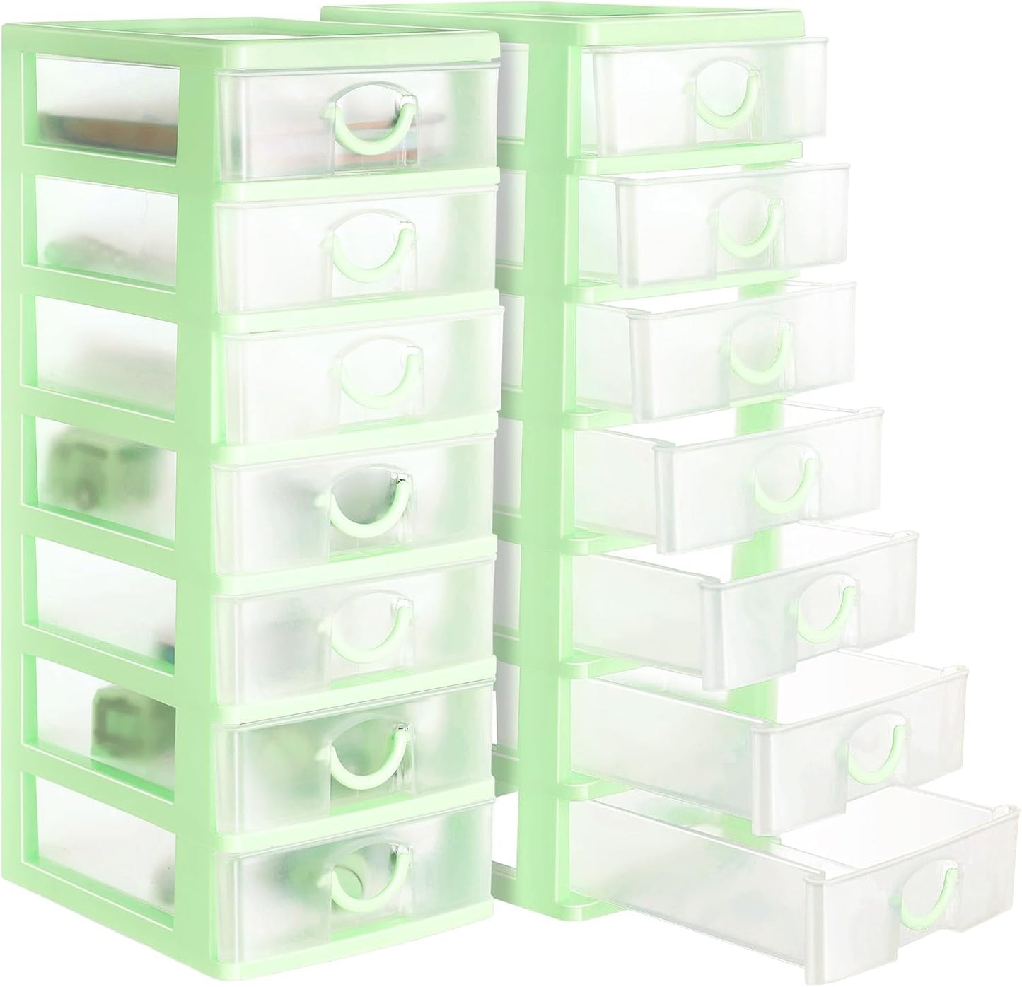 Thyle 2 Pcs Plastic Drawers Organizer Mini Organizer Stackable Plastic Clear Drawer Storage Box Containers Storage Units for Desktop Classroom Craft 6.7 x 4.9 x 13.4 inches(Purple)