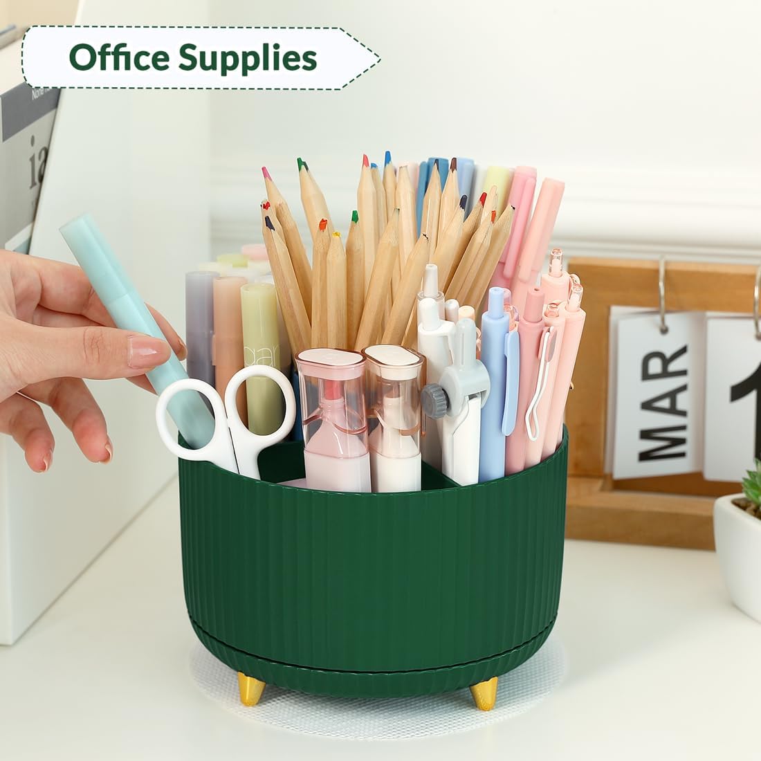 SKYDUE 360 Rotating Multipurpose Organizer - Cute Rotating Pen Holder with 5 Slots for Art Supplies, Office, School, Home