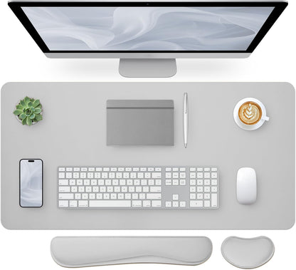 Bloss Leather Desk Pad and Keyboard Wrist Rest, Large Mouse Pad + Keyboard Pad+Mouse Wrist Support, Non-Slip Desk Mat Protector for Office, Home(31.5×15.7 Inches,Beige)