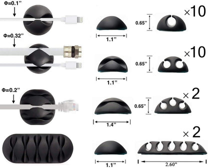 OHill 16-Pack Black Cord Organizer - Adhesive Cable Clips Holder for Desk, Wall, Car - Wire Management Clips for iPhone Charger, USB, Computer Cables -Cord Keepers with Strong Sticky Backing