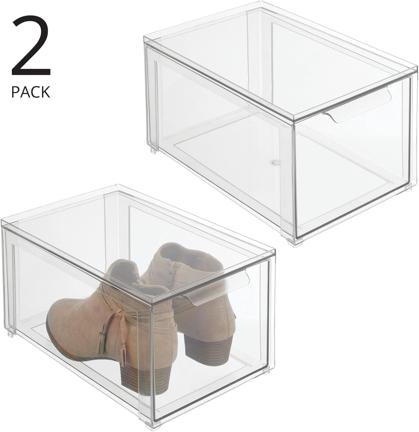 mDesign Plastic Stackable Closet Storage Organizer Bin Containers with Front Pull Drawer for Cabinet, Desk, Shelf, Cupboard, or Dresser Organization - Lumiere Collection - Clear