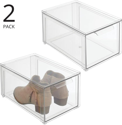 mDesign Plastic Stackable Closet Storage Organizer Bin Containers with Front Pull Drawer for Cabinet, Desk, Shelf, Cupboard, or Dresser Organization - Lumiere Collection - Clear