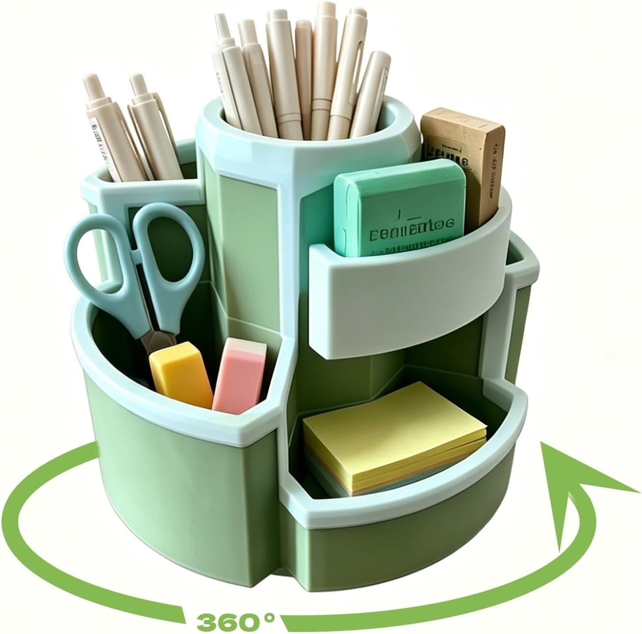 Pencil Pen Holder Desk Organizers Green Desktop Storage Stationery Supplies, Cute Cup Pot for Office, School, Art Supply