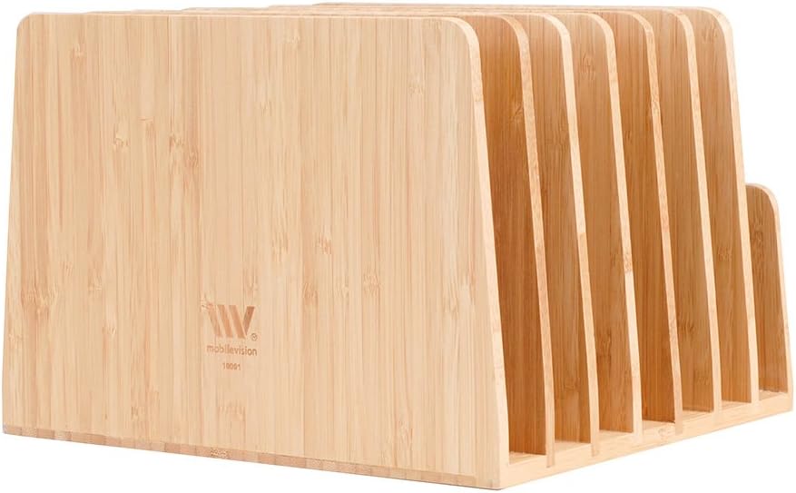 MobileVision Bamboo Desktop File Folder Organizer and Paper Tray, 7 Slots