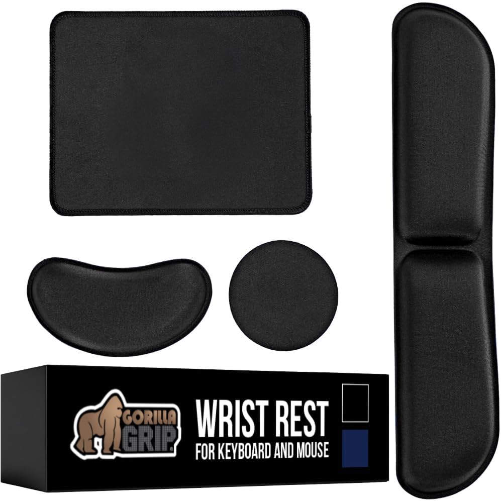 GORILLA GRIP Silky Memory Foam Wrist Rest for Computer Keyboard, Mouse, Ergonomic Design for Typing Pain Relief, Desk Pads Support Hand and Arm, Mousepad Rests, Stain Resistant, 2 Piece Pad, Black
