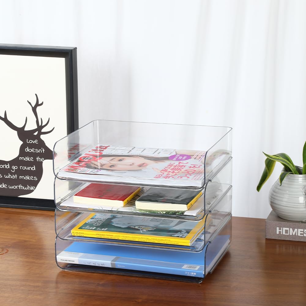 3 Tiers Stackable A4 Paper Trays, Office Desk File Holder, Tidy File Document Letter Book Paper Organizer (3 Tiers,Clear)