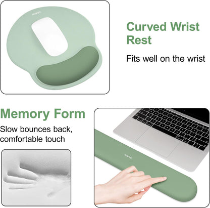 MOSISO Wrist Rest for Keyboard Mouse Pad Set, Large Gaming Deskpad&Circle Curved Mousepad&Keyboard Wrist Rest&Coaster, Ergonomic Non-Slip Mousepad&Easy Typing Pad with Silicone Lining, Apricot