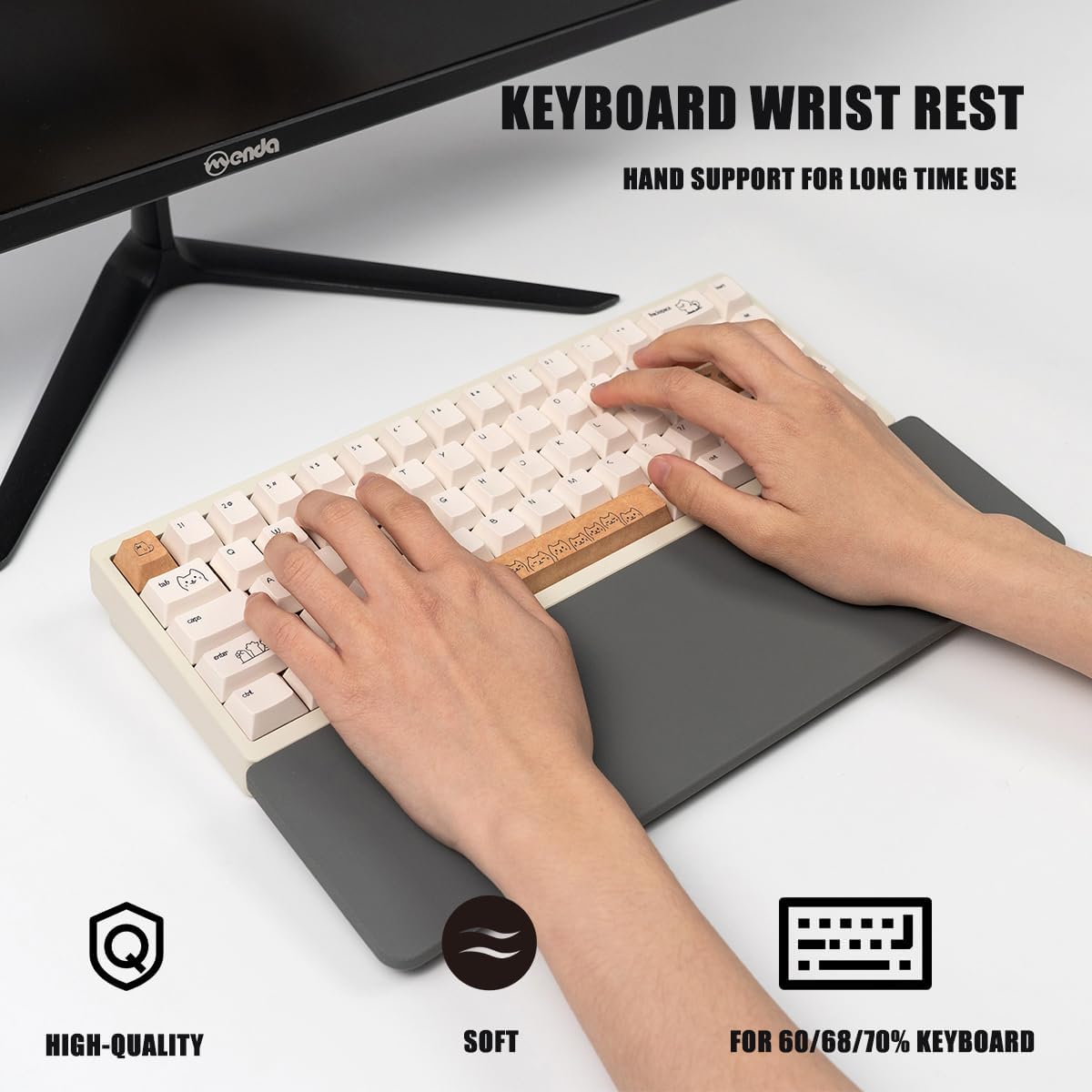 Ergonomic 75% Keyboard Wrist Rest-12.8" Silicone Non-Slip Keyboard Hand Rest, Relief of Hand Pain(White)
