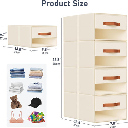 DIMJ Closet Organizers and Storage - Fabric Bins with Drawers for Closet Foldable Clothes Organizers with Clear Window, Stackable Storage Drawers Units for Bedroom, Living Room, 4-Pack, Grey