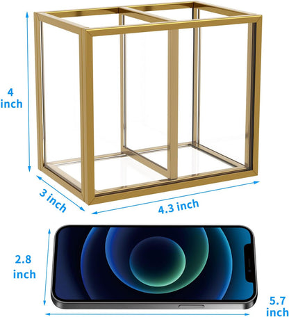 NIUBEE Acrylic Pen Holder 4 Compartments, Clear Pencil Organizer Cup for Countertop Desk Accessory Storage