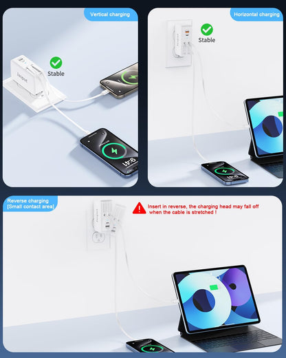 4 in 1 Retractable Wall Charger with Dual Cables,40W Retractable Phone Charger Wall Plug with Dual USB Ports,20W USB C Chargers Block Fast Charging for iPhone 17 16 15 14 13,LG, Galaxy S24 23,Pixel