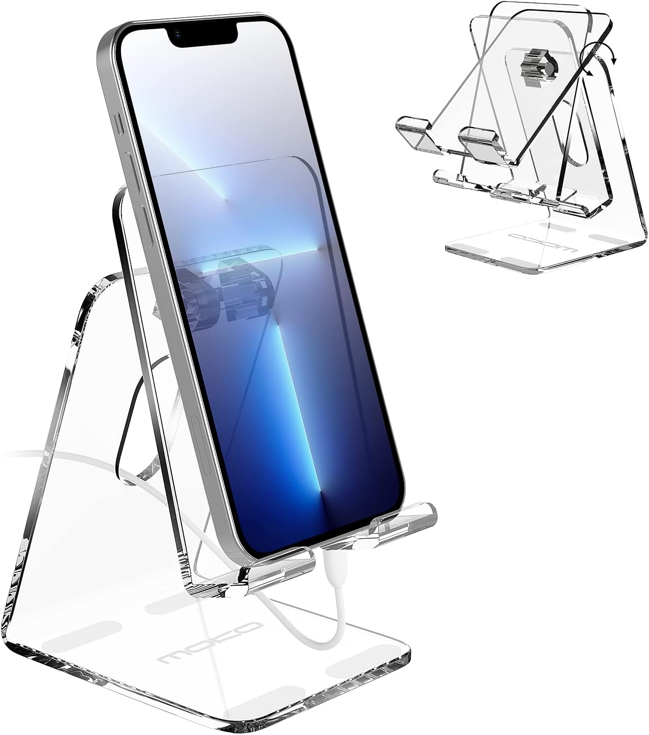 MoKo Acrylic Tablet Stand, Adjustable Angle Phone Stand for Desk, Fit with iPhone 17/17 Air/17 Pro/17 Pro Max, iPhone 16/Pro/Pro Max/Plus, iPhone 15/Pro/Pro Max/Plus, iPhone 14/Pro/Pro Max/Plus, Clear