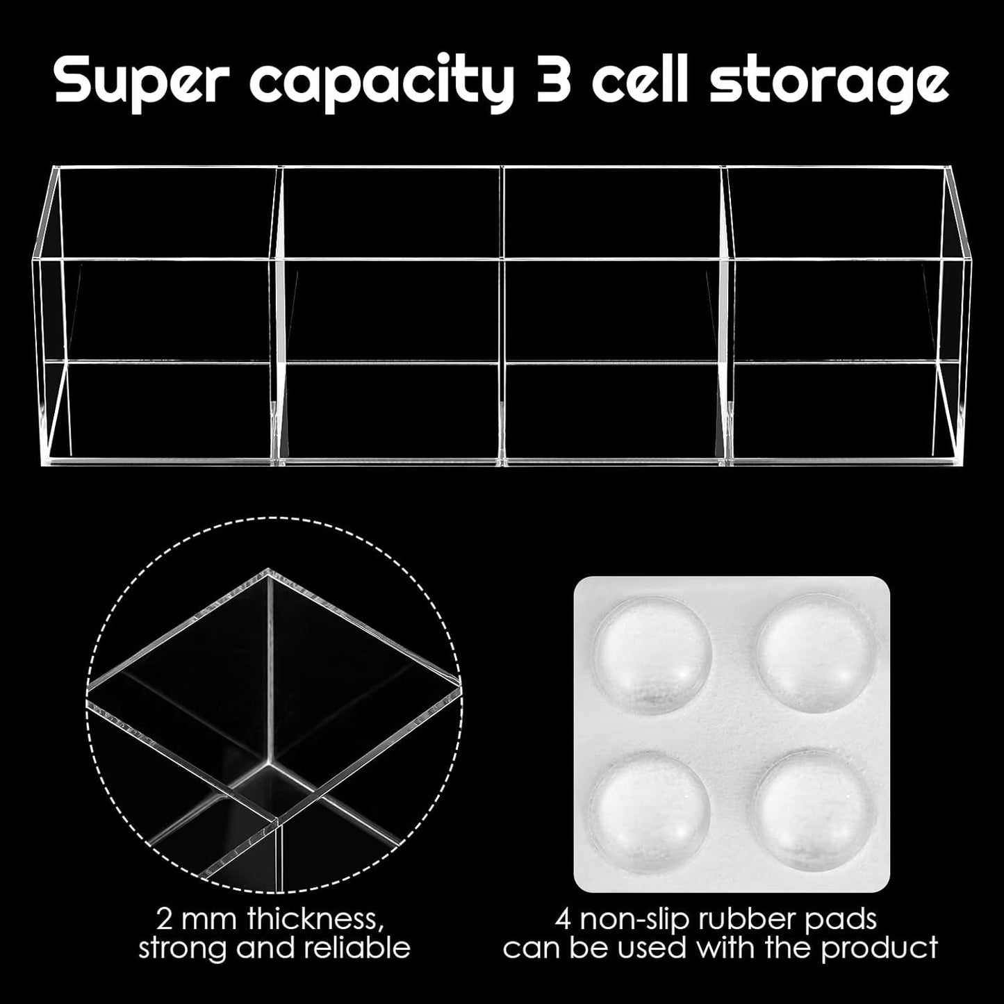 Epakh 2 Pieces 4 Compartment Acrylic Cube Organizer 4 Section Clear Acrylic Pencil Holder Small Drawer Organizer for Makeup Brush Crayon Desk Home Office Back to School Supplies