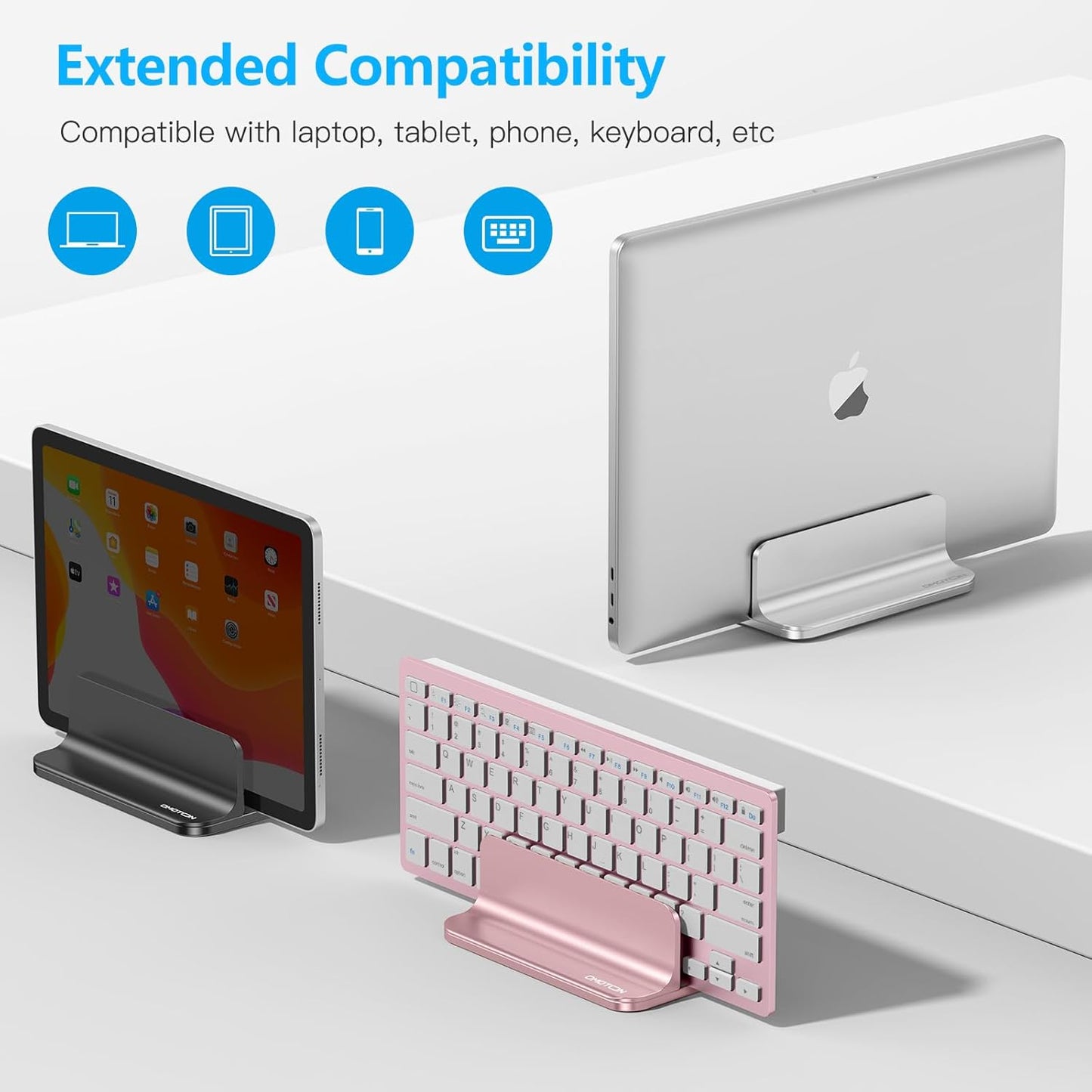 OMOTON Vertical Laptop Stand Holder, Desktop Aluminum Stand for MacBook with Adjustable Dock Size, Fits All MacBook, Surface, Chromebook and Gaming Laptops (Up to 17.3 inches),Black