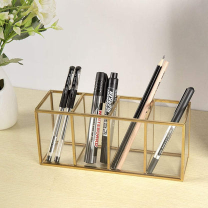 NIUBEE Acrylic Pen Holder 4 Compartments, Clear Pencil Organizer Cup for Countertop Desk Accessory Storage