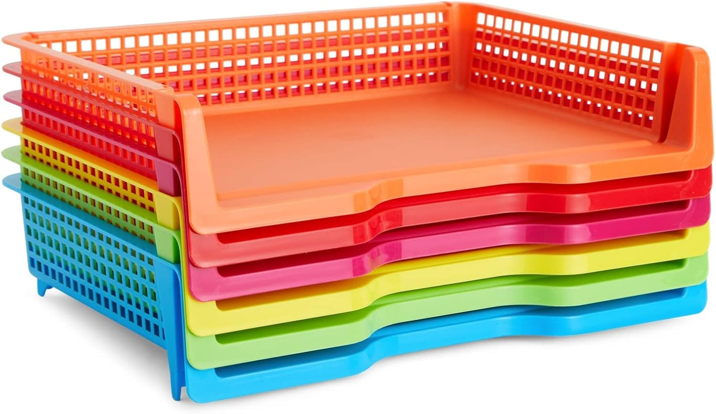 Bright Creations Teacher Supplies Letter Tray Organizer - 6-Pack Rainbow, 9 x 13 x 3 in - Stackable Paper Trays for Classroom & Teacher Desk Organizer