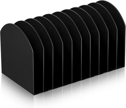 Suzile Metal Desktop File Organizer, 15 Compartments, Vertical File Sorter, Black, 5.79 W x 15.75 L x 5.41 H, Office, Reception Areas, Workspace